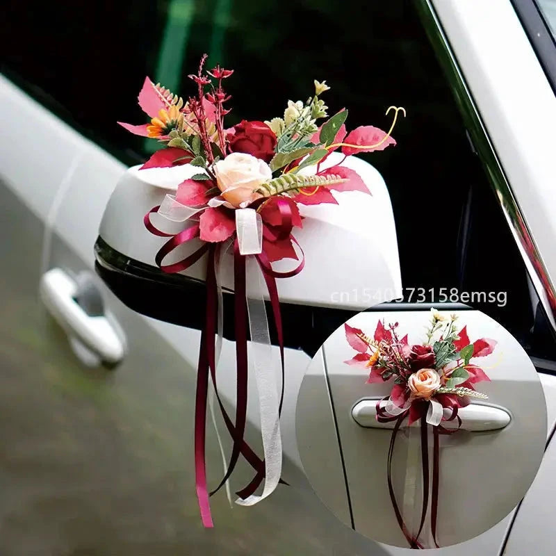 decoration voiture de mariage vin rouge