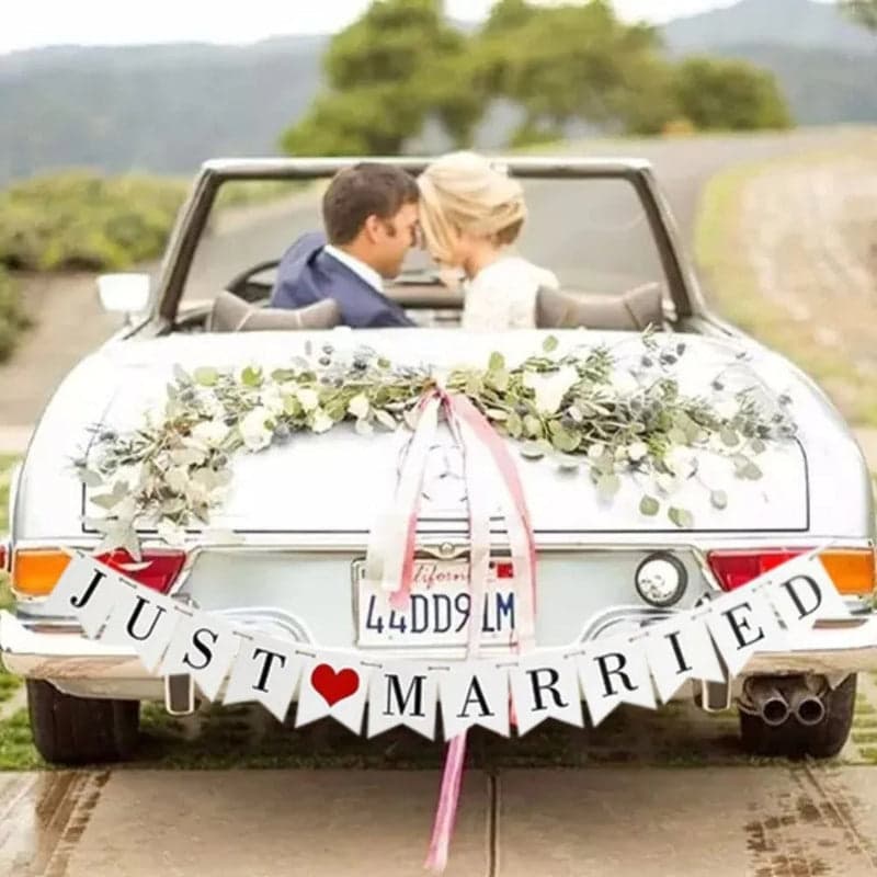 decoration voiture mariage banderole saphir profond un coeur