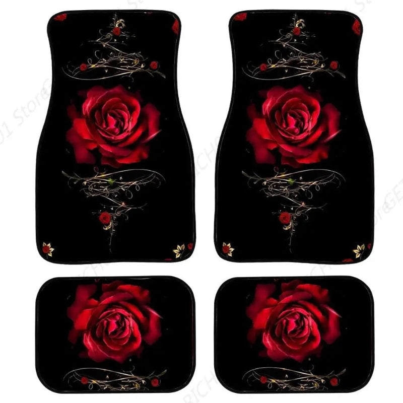 tapis de sol pour voiture neogrip fleur rouge noir