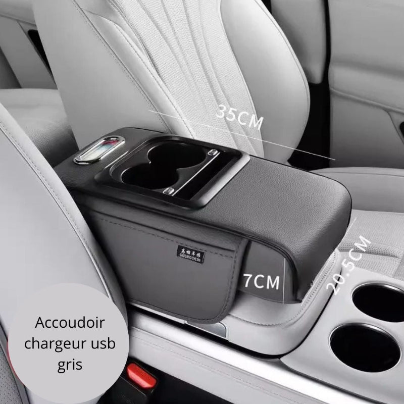 accoudoir pour voiture chargeur usb gris