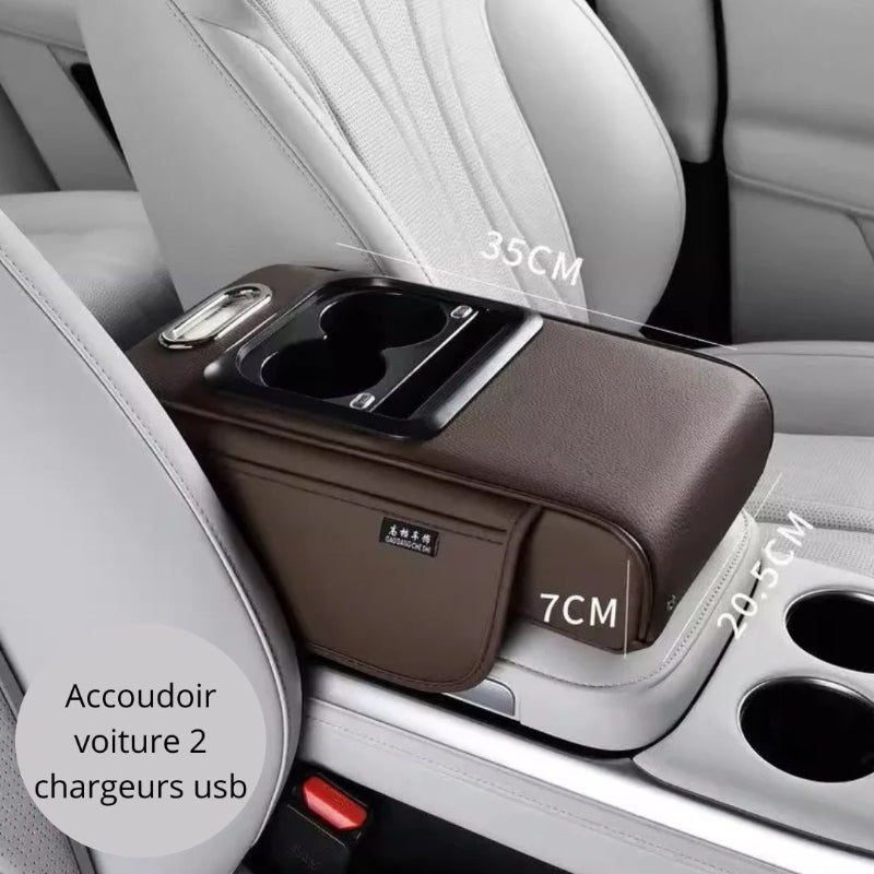 accoudoir pour voiture chargeur usb marron