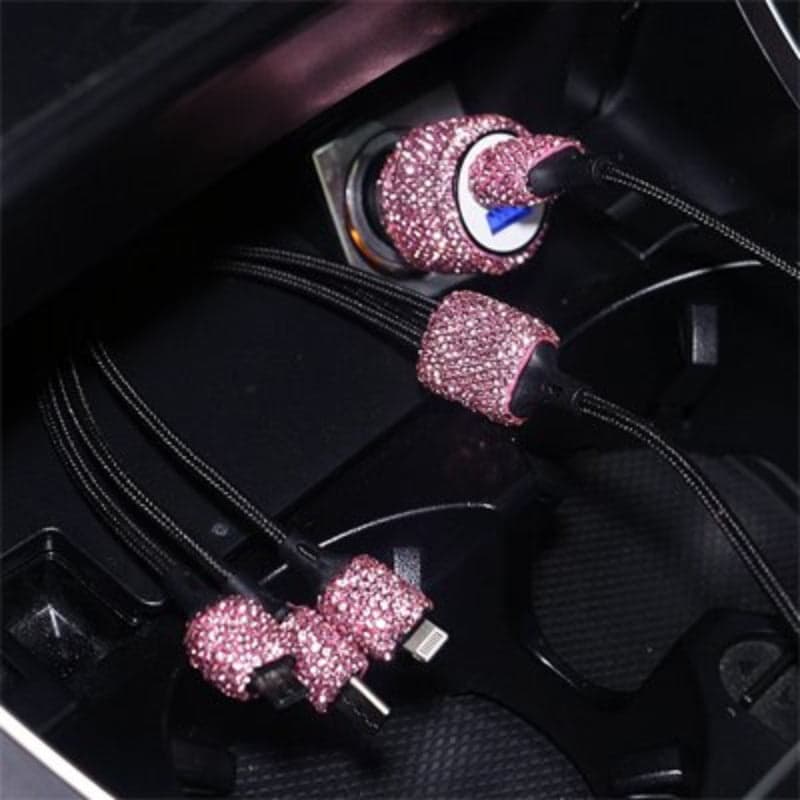 Chargeur usb allume cigare et cable rose