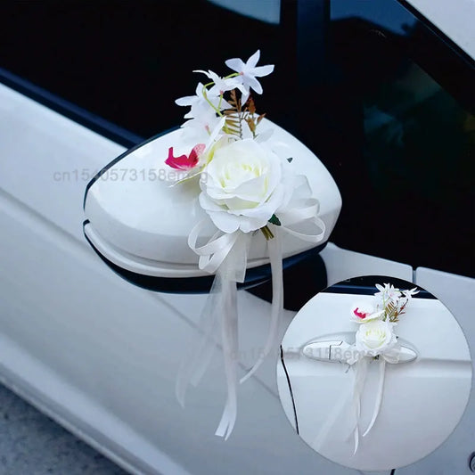 decoration voiture de mariage blanc rose