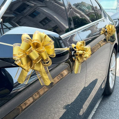 decoration voiture mariage noeuds or