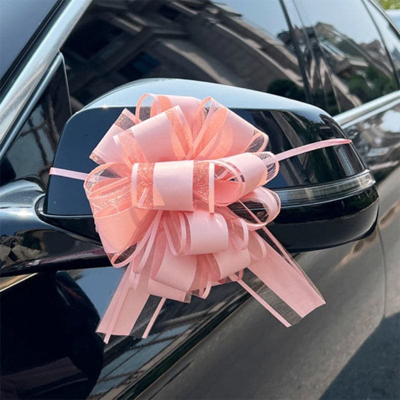 decoration voiture mariage noeuds roses charmant
